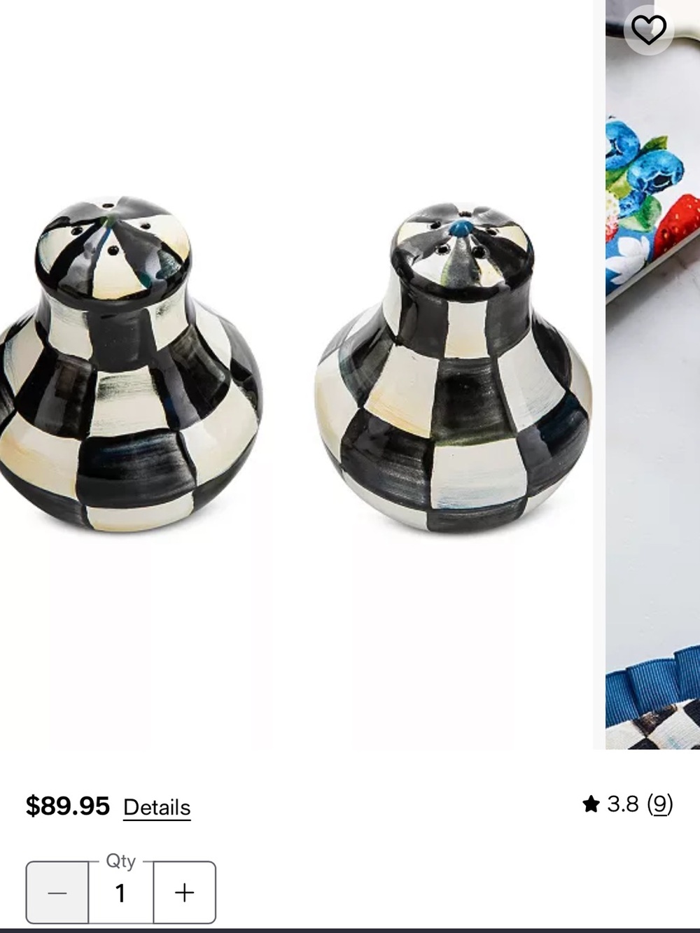 MacKenzie-Childs Black and White Courtly Check Salt and Pepper Shakers